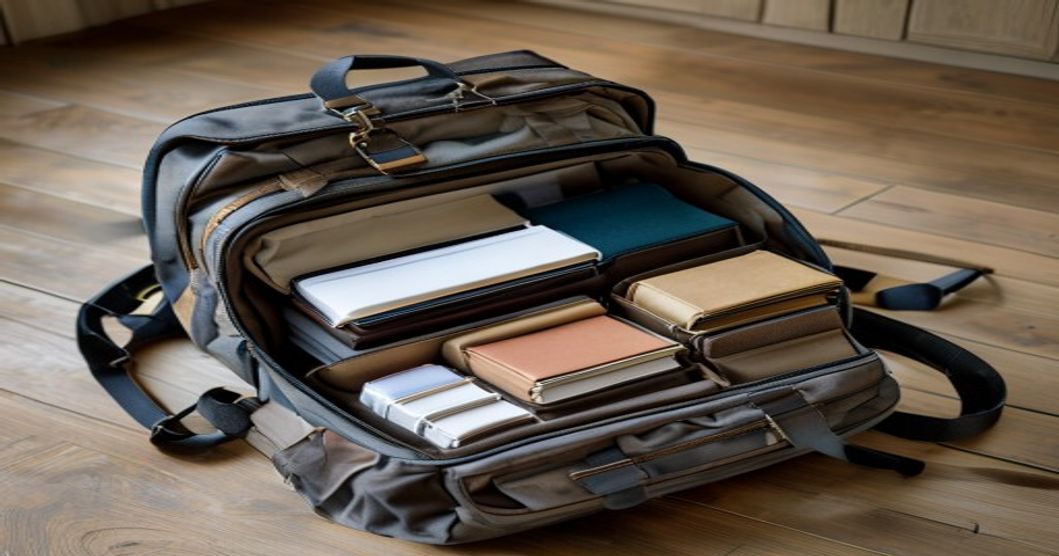 open travel backpack with compartments and light packing organized inside