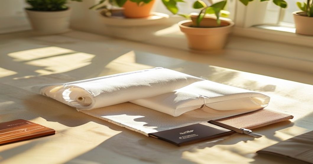 Best compression bags for travel: overhead view of an open compression bag with rolled clothing and travel essentials on a light surface