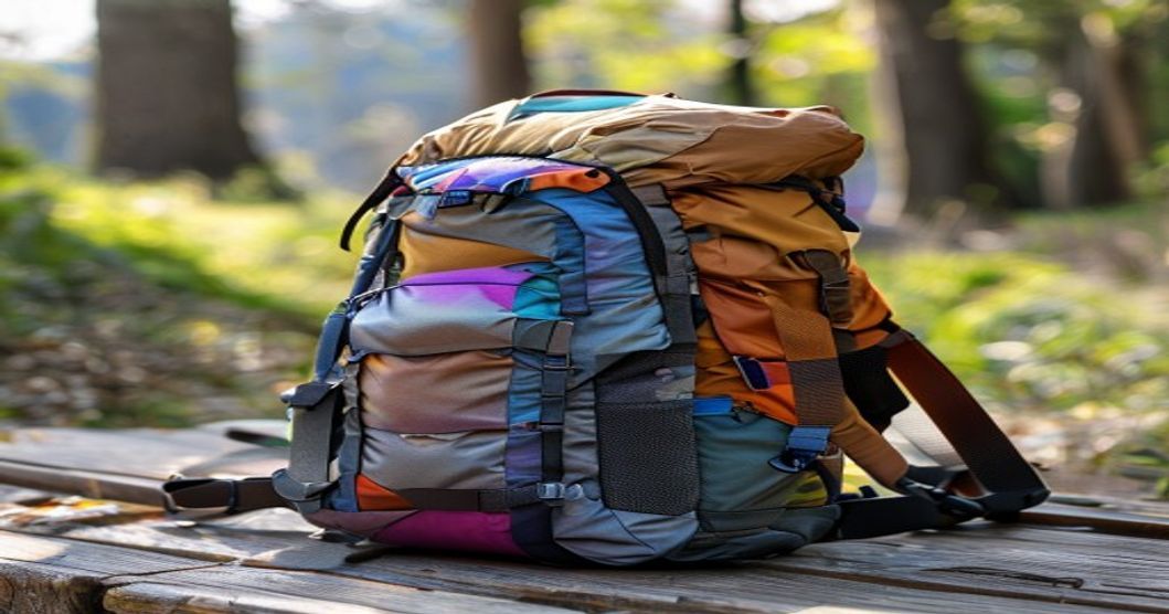 Travel backpack with curved shoulder straps displayed outdoors, showing ergonomic design for long-distance trekking