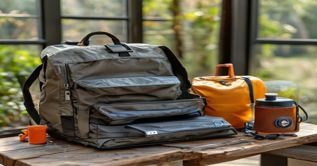 Essential travel gear for hurricane season destinations laid out with waterproof storage and safety equipment