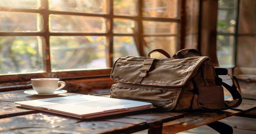 Best travel backpack with laptop sleeve and hip belt for digital nomads, open and ready for work