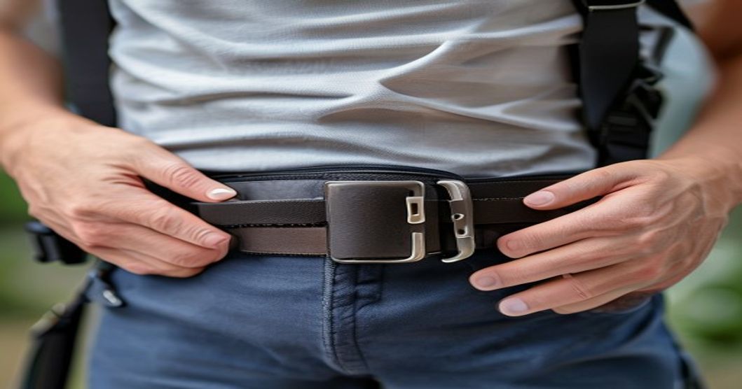 Hip belt adjustment and positioning on a travel backpack