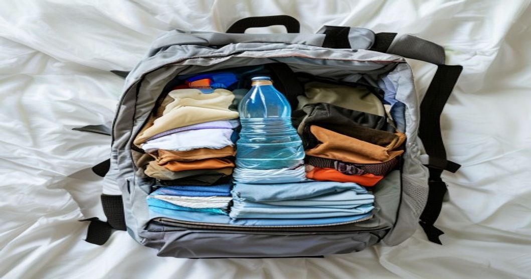 Interior view of efficiently packed ultra-light backpack showing weight distribution and smart packing techniques