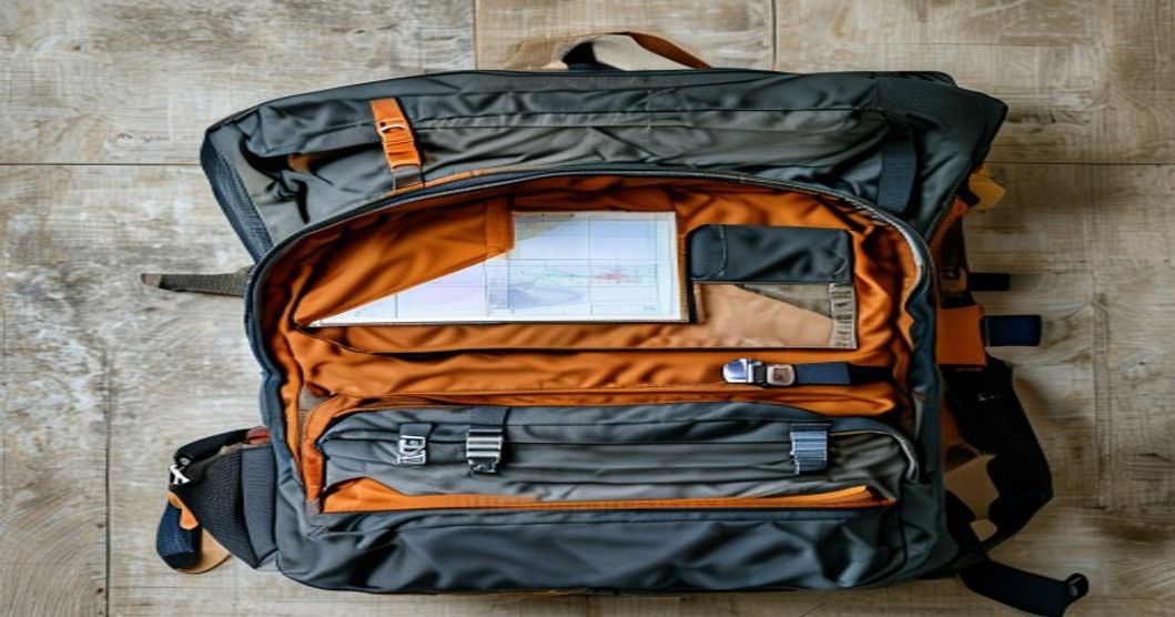 Travel backpack with anti-theft zippers and hidden RFID blocking pockets, organized packing layout
