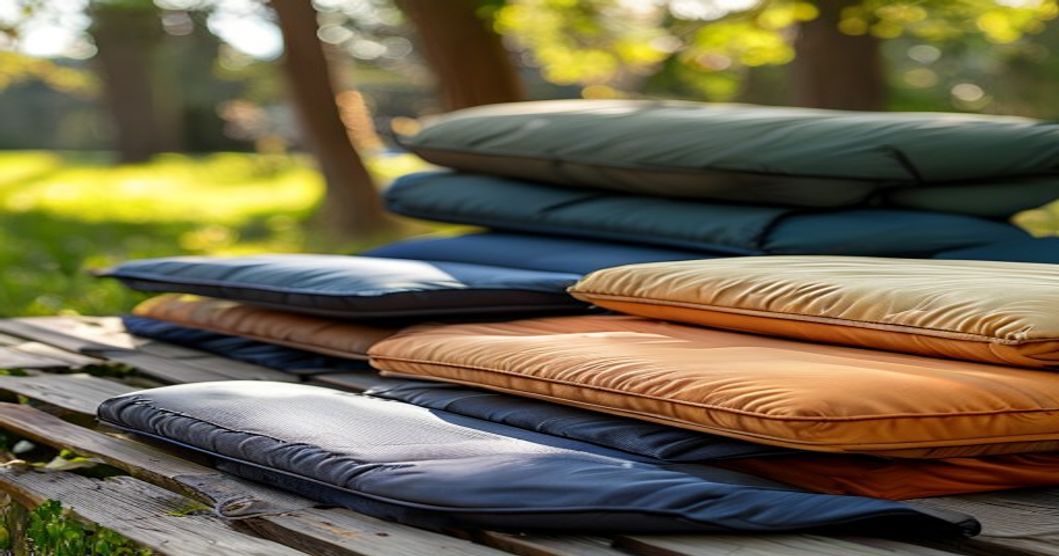Side-by-side comparison of camping comfort gear showing different sleeping pad thicknesses and chair designs