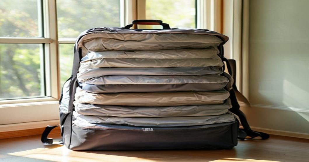 Organized travel luggage using compression bags to maximize packing space efficiently