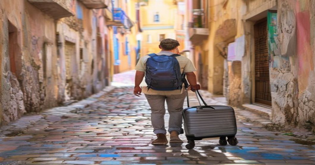 Traveler with compact backpack exploring city streets efficiently for city hopping trips