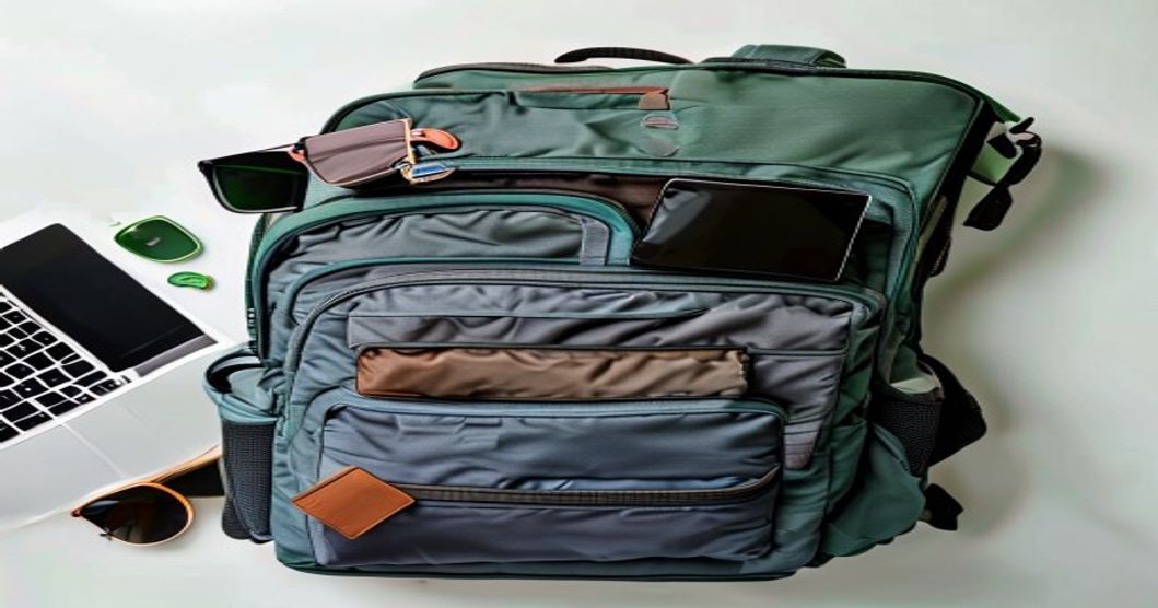 Travel backpack organization showing laptop sleeve and storage compartments for nomad essentials